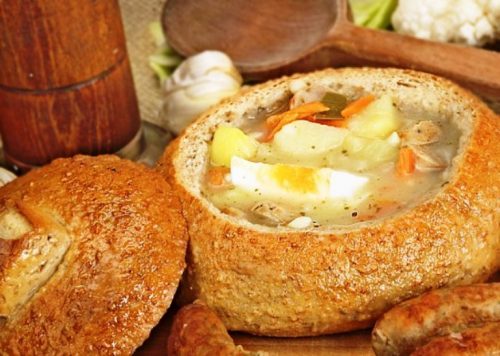 польский суп журек в хлебе